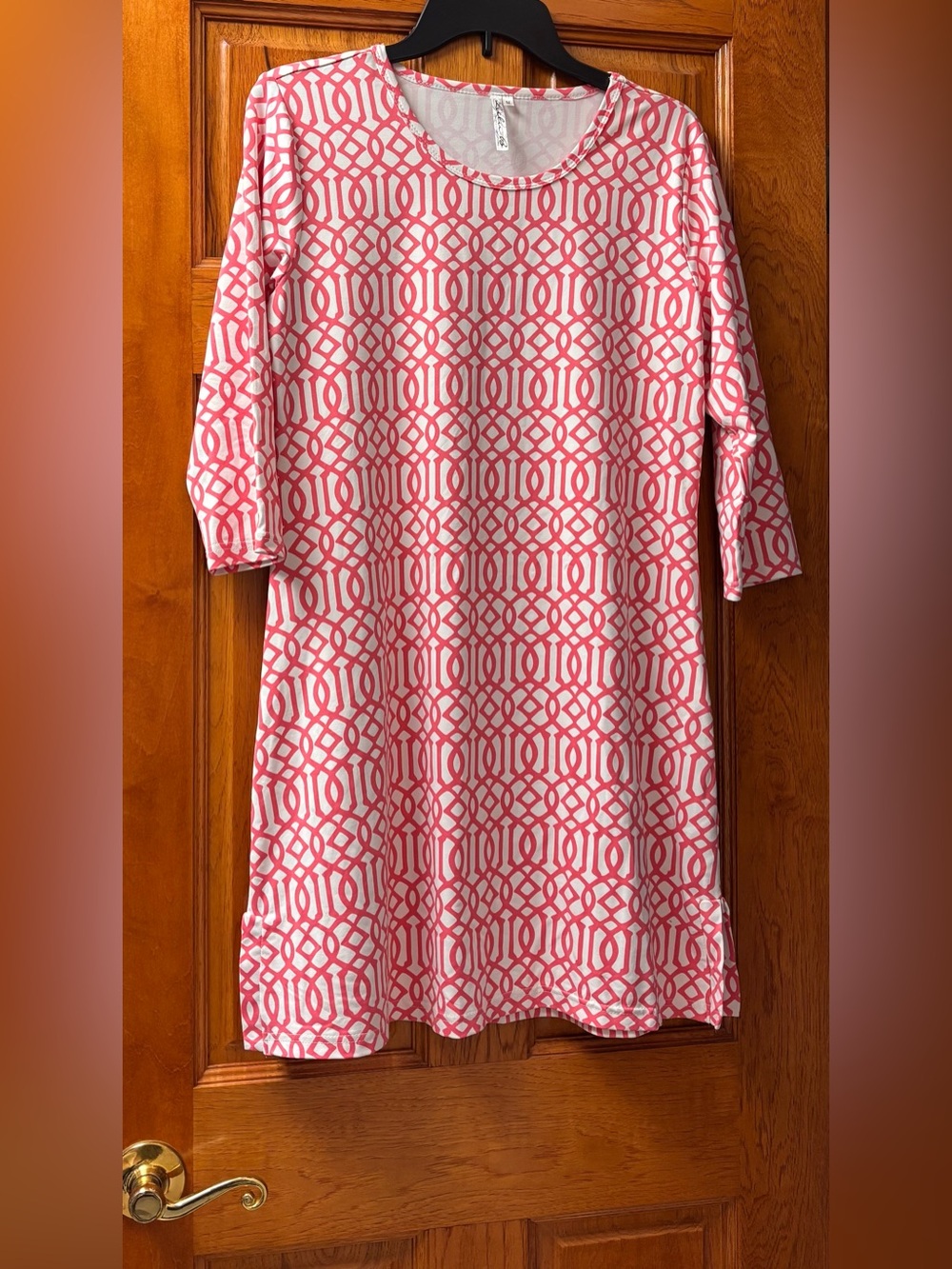 Lulu-B women’s coral/white Geometric Shift swim cover up Dress Sz M